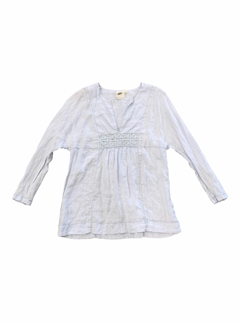 Nurture 100% Linen Light Blue V-Neck Embroidered Tunic Top M